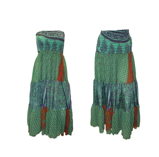 Upcycled 2in1 Skirt and Dress Retro Shirred Festival Boho Tiered Flowy Maxi Free Size Up To 20 P111