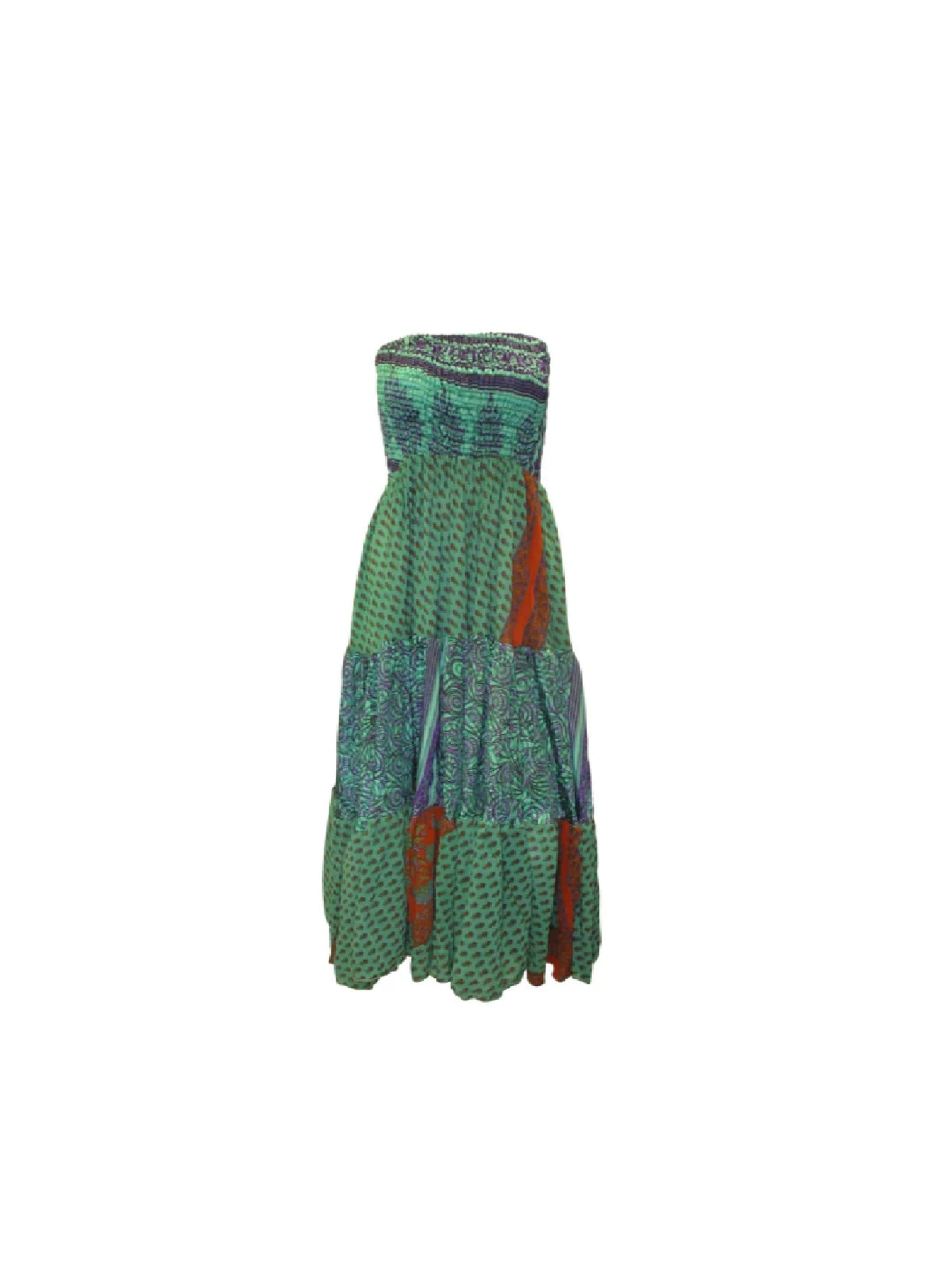 Upcycled 2in1 Skirt and Dress Retro Shirred Festival Boho Tiered Flowy Maxi Free Size Up To 20 P111