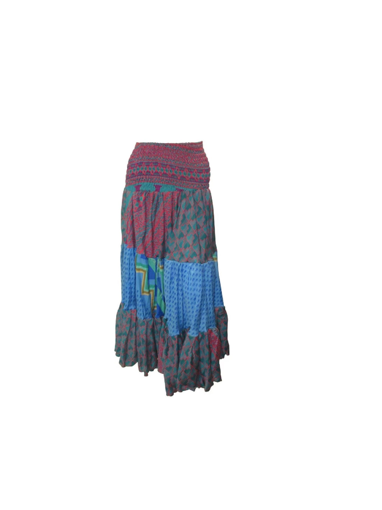 Upcycled 2in1 Skirt and Dress Retro Shirred Festival Boho Tiered Flowy Maxi Free Size Up To 20 P112