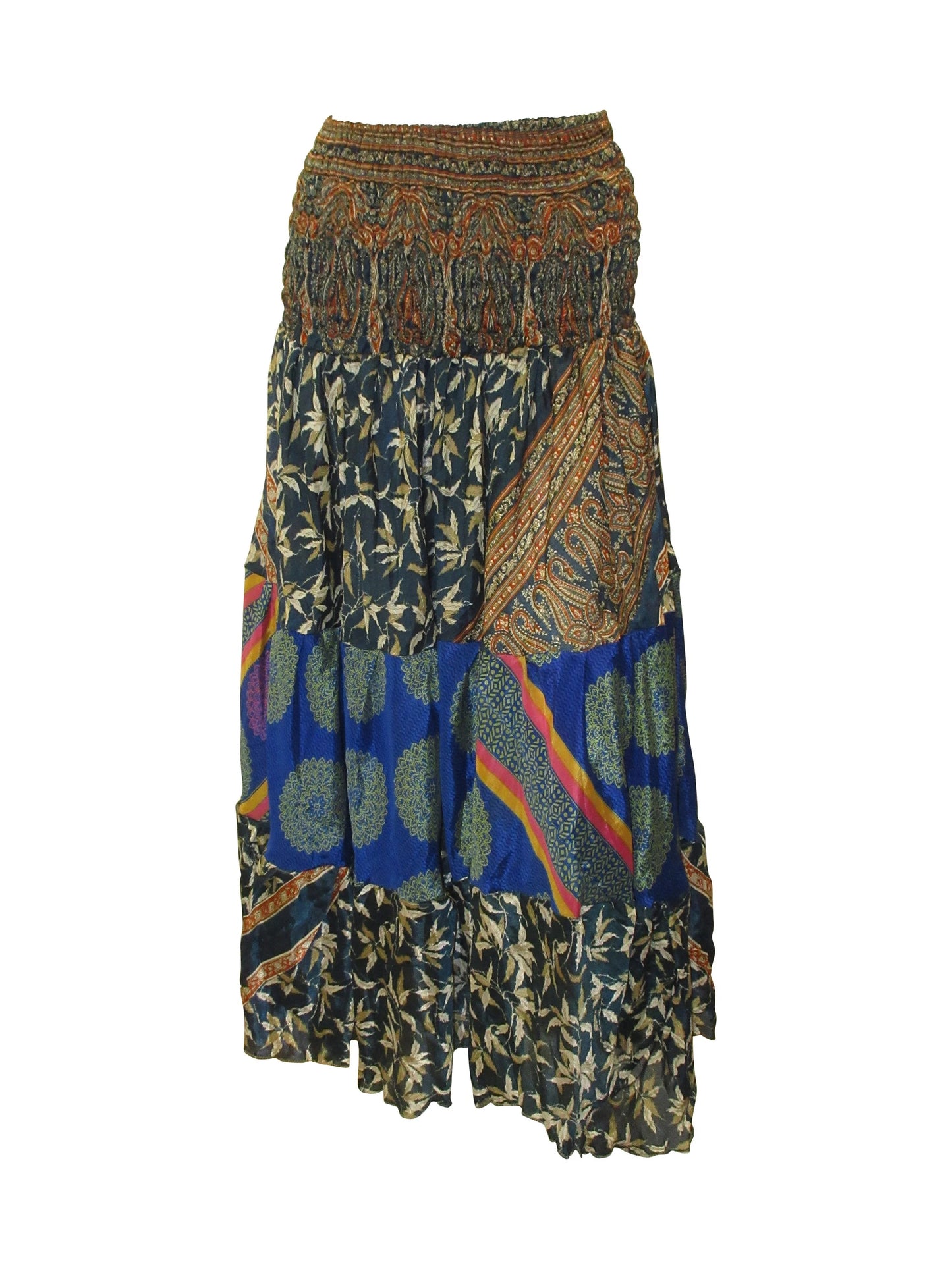 Upcycled 2in1 Skirt and Dress Retro Shirred Festival Boho Tiered Flowy Maxi Free Size Up To 20 P139