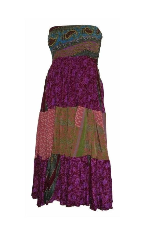 Upcycled 2in1 Skirt and Dress Retro Shirred Festival Boho Tiered Flowy Maxi Free Size Up To 20 P14