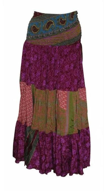 Upcycled 2in1 Skirt and Dress Retro Shirred Festival Boho Tiered Flowy Maxi Free Size Up To 20 P14