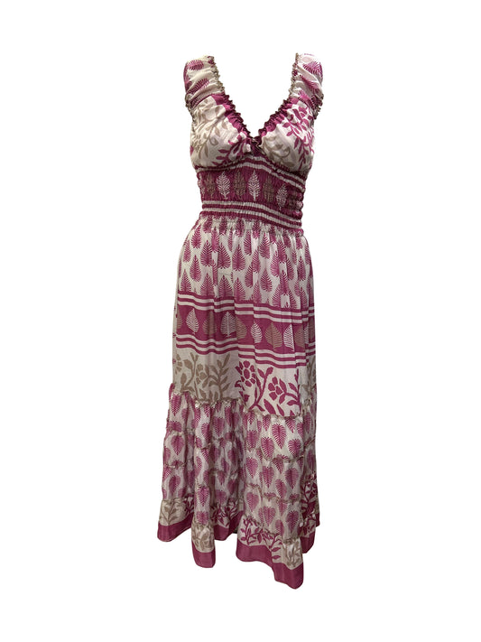 Recycled Sari Fabric V Neck Retro Ruffle Hem Maxi - Midi Dress Free Size Up To 18 P3