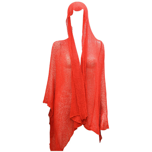 Womens Knit Shrug Boho Crochet Hood Cardigan Long Cover up Top Free Size 14-20 Red