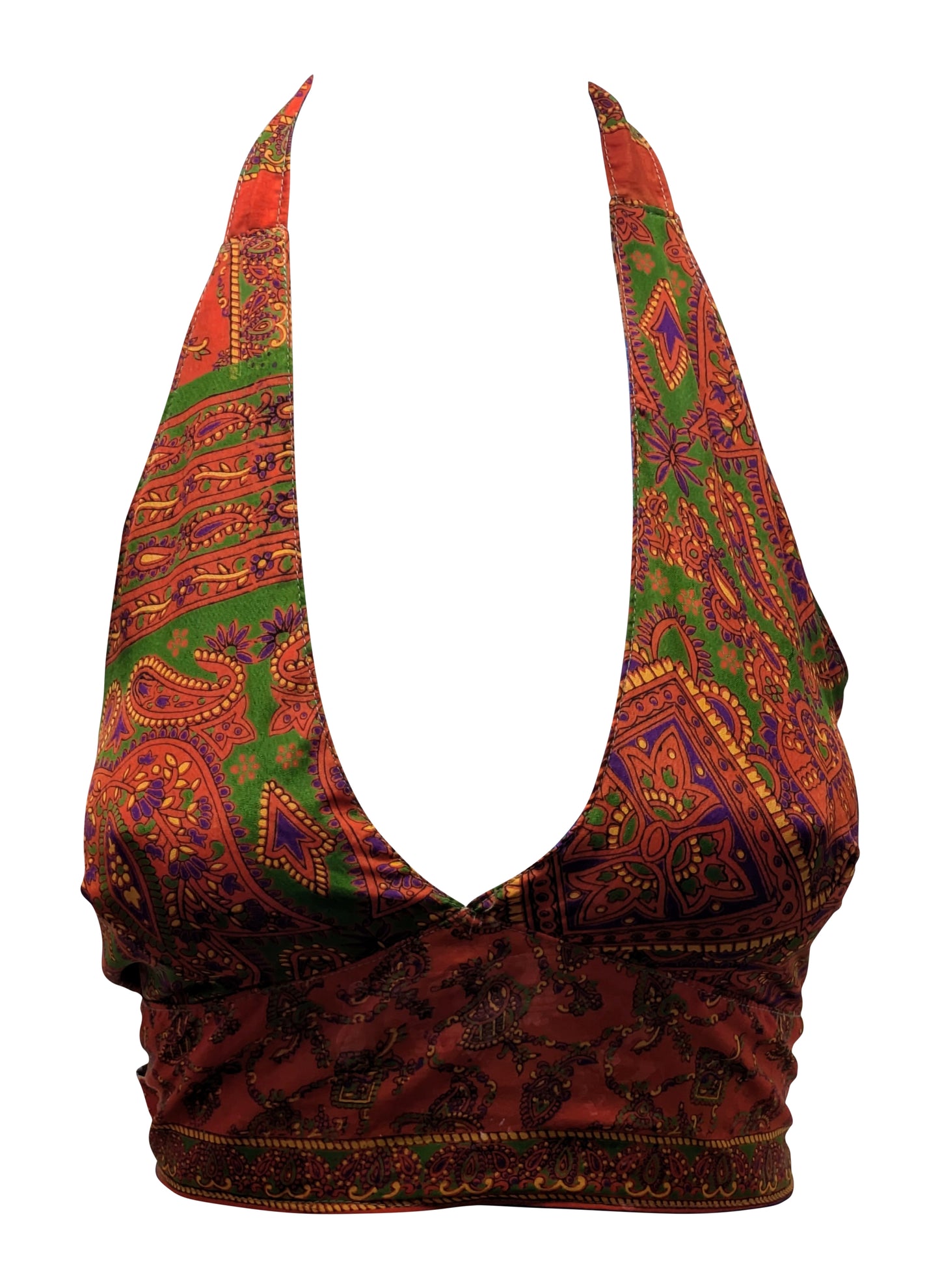 Recycled Reversible Retro Crop Top Boho Festival Halterneck Bralette One Size P174
