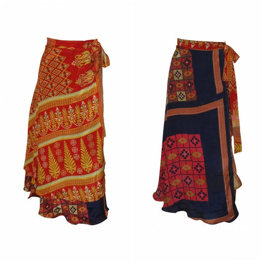 RECYCLED RETRO WRAP AROUND SKIRT LAYERED REVERSIBLE MIDI FREESIZE UP TO 20 P145