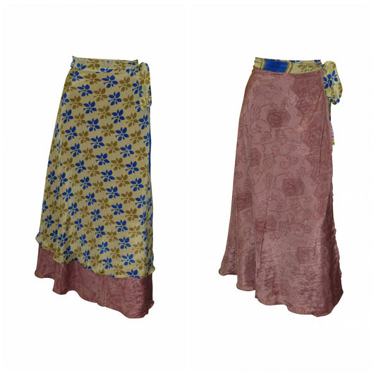 RECYCLED RETRO WRAP AROUND SKIRT LAYERED REVERSIBLE MIDI FREESIZE UP TO 20 P148