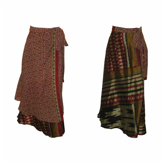 RECYCLED RETRO WRAP AROUND SKIRT LAYERED REVERSIBLE MIDI FREESIZE UP TO 20 P150