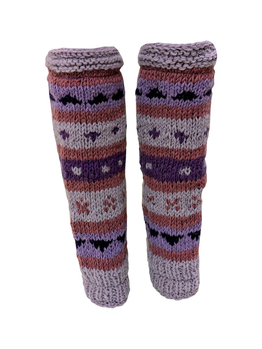 Ladies Womens Winter 100% Wool Leg Warmers Hand Knit Fleece Lined With Side Zips P10