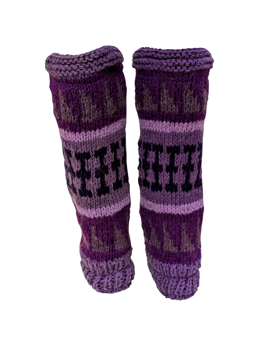 Ladies Womens Winter 100% Wool Leg Warmers Hand Knit Fleece Lined With Side Zips P6