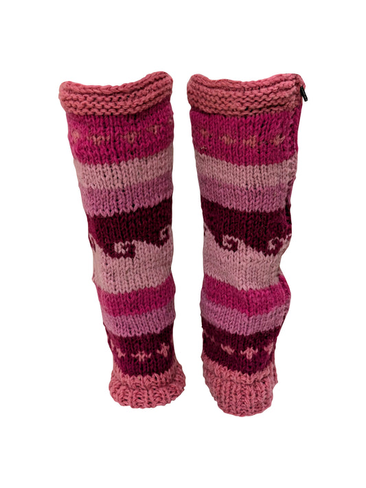 Ladies Womens Winter 100% Wool Leg Warmers Hand Knit Fleece Lined With Side Zips P10