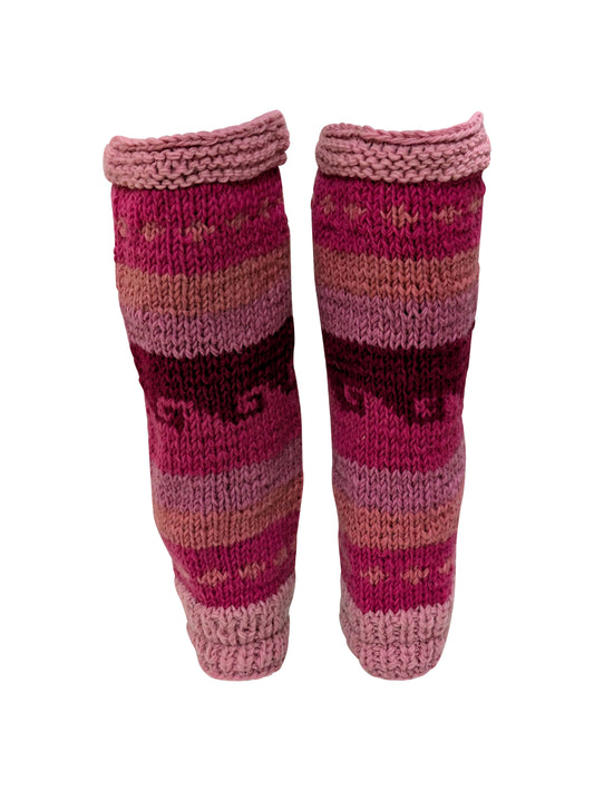 Ladies Womens Winter 100% Wool Leg Warmers Hand Knit Fleece Lined With Side Zips P24