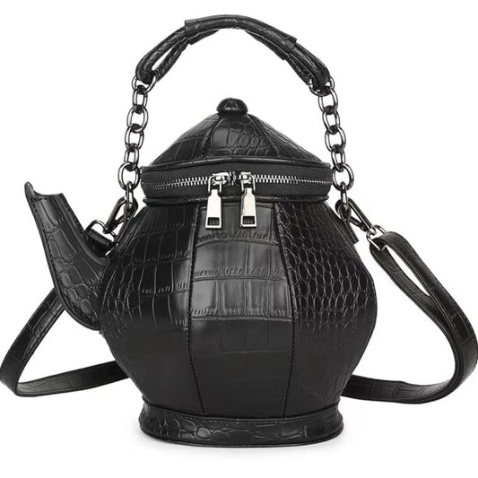 UNIQUE STATEMENT PIECE TEAPOT-SHAPED GOTHIC HANDBAG BLACK