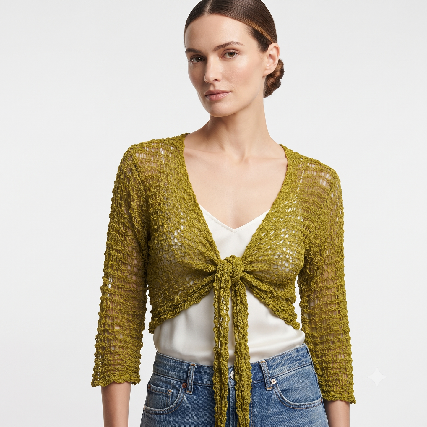 Womens Crochet Shrug front knot Chic lettuce hem Mesh Cardigan Free Size 8-20