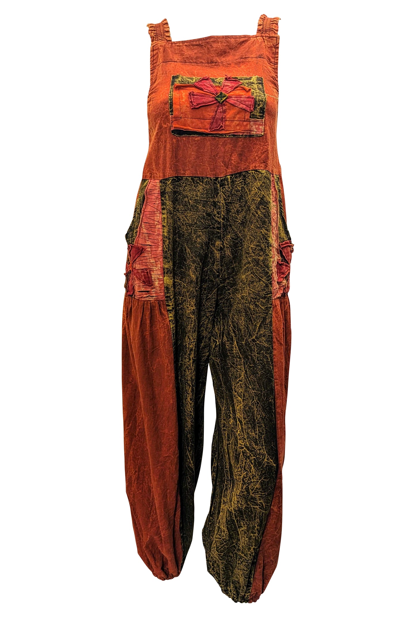 Recycled Cotton Funky Tie-dye Dungarees Boho Festival Patchwork Overalls Free Size Up To 16