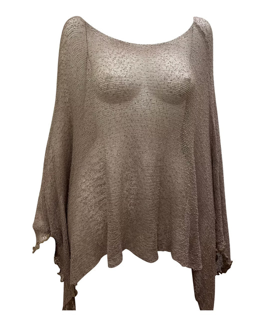 Womens Knit Plus Size Poncho Boho Crochet Shawl Pullover Cover up Free Size 8-26 Taupe