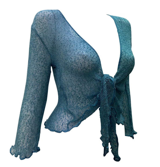 Women's Boho Knit Shrug Chic Crochet style Cardigan onesize Up To 20 Teal