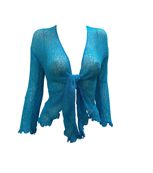 Women's Boho Knit Shrug Chic Crochet style Cardigan onesize Up To 20 Turquoise