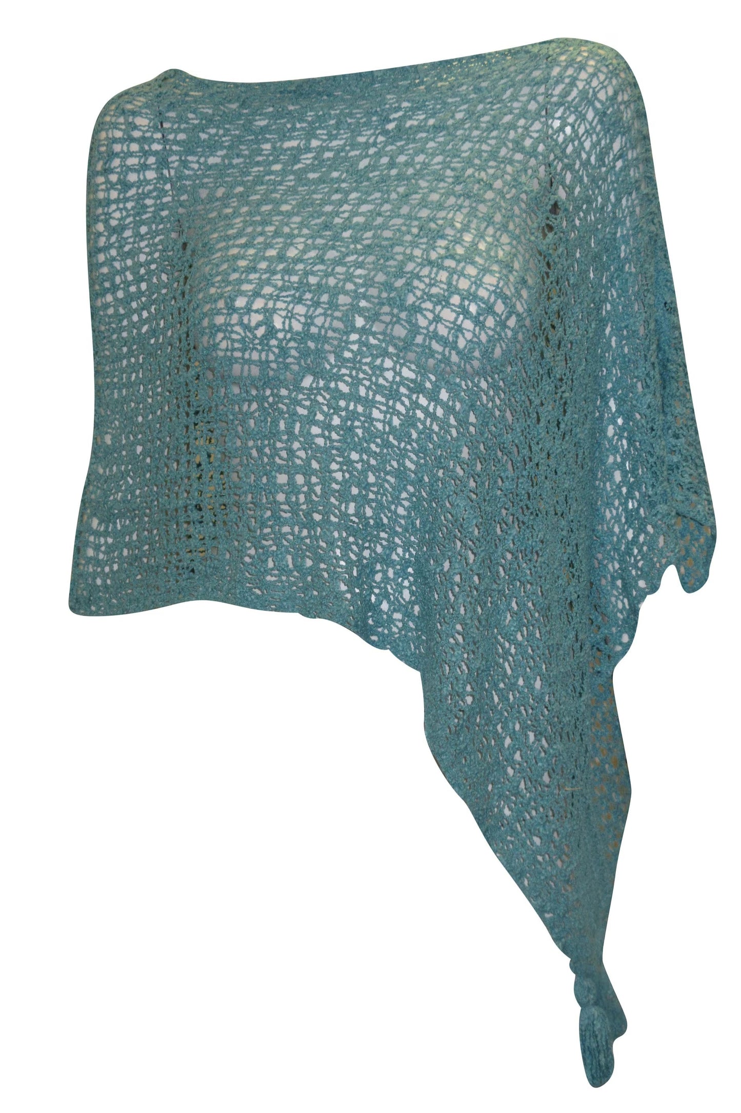Womens Crochet Poncho Asymmetrical Boho Tassel Shawl Pullover Cover up Free Size 8-20 Turquoise
