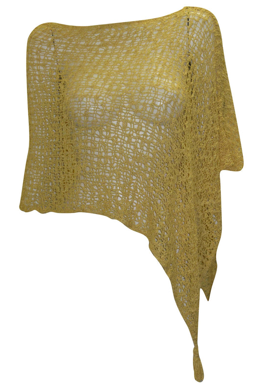 Womens Crochet Poncho Asymmetrical Boho Tassel Shawl Pullover Cover up Free Size 8-20 Yellow