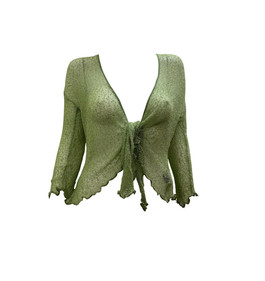 Women's Boho Knit Shrug Chic Crochet style Cardigan onesize Up To 20 Apple Green