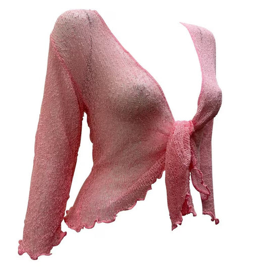 Women's Boho Knit Shrug Chic Crochet style Cardigan onesize Up To 20 Baby Pink