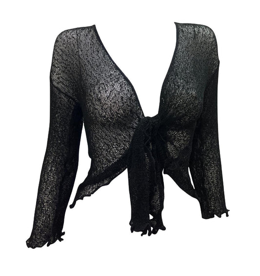 Women's Boho Knit Shrug Chic Crochet style Cardigan onesize Up To 20 Black