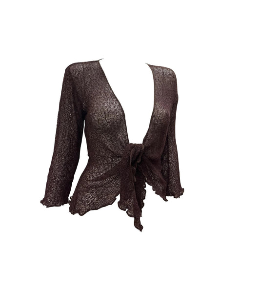 Women's Boho Knit Shrug Chic Crochet style Cardigan onesize Up To 20 Brown