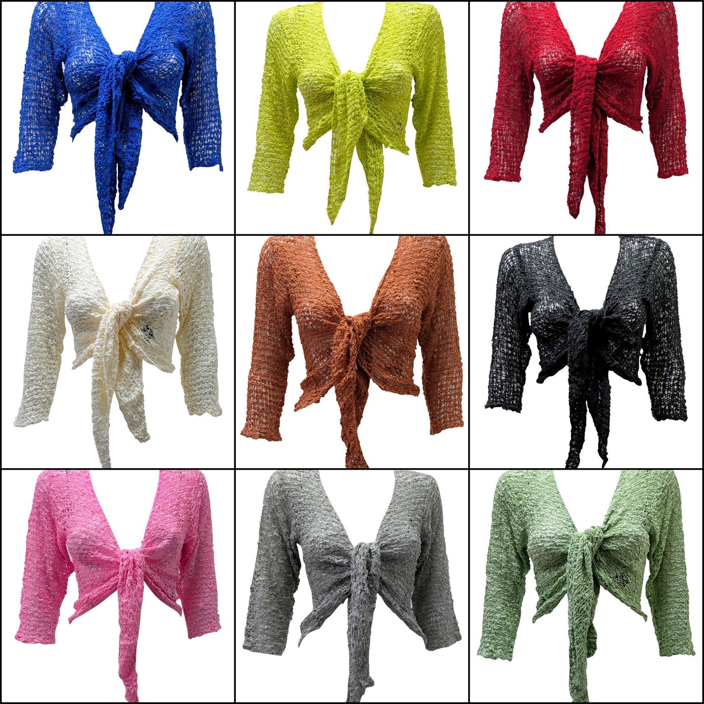 Womens Crochet Shrug front knot Chic lettuce hem Mesh Cardigan Free Size 8-20