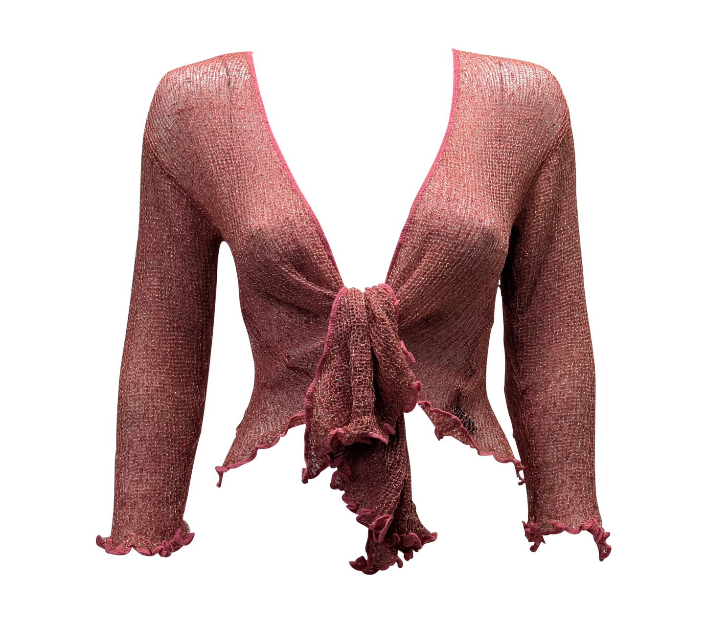 Women's Boho Lurex Knit Shrug Chic Crochet style Cardigan onesize Up To 20 CORAL & GOLD