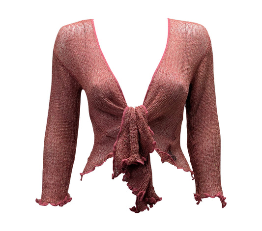 Women's Boho Lurex Knit Shrug Chic Crochet style Cardigan onesize Up To 20 CORAL & GOLD