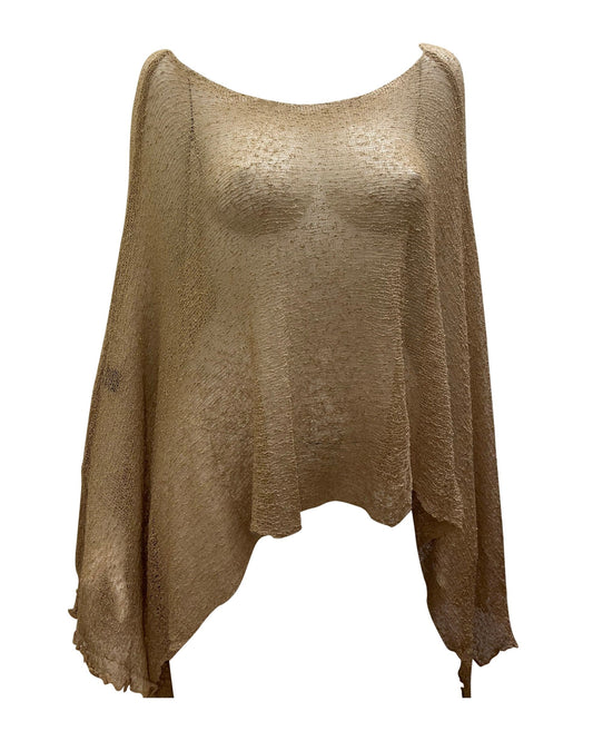 Womens Knit Plus Size Poncho Boho Crochet Shawl Pullover Cover up Free Size 8-26 Fawn