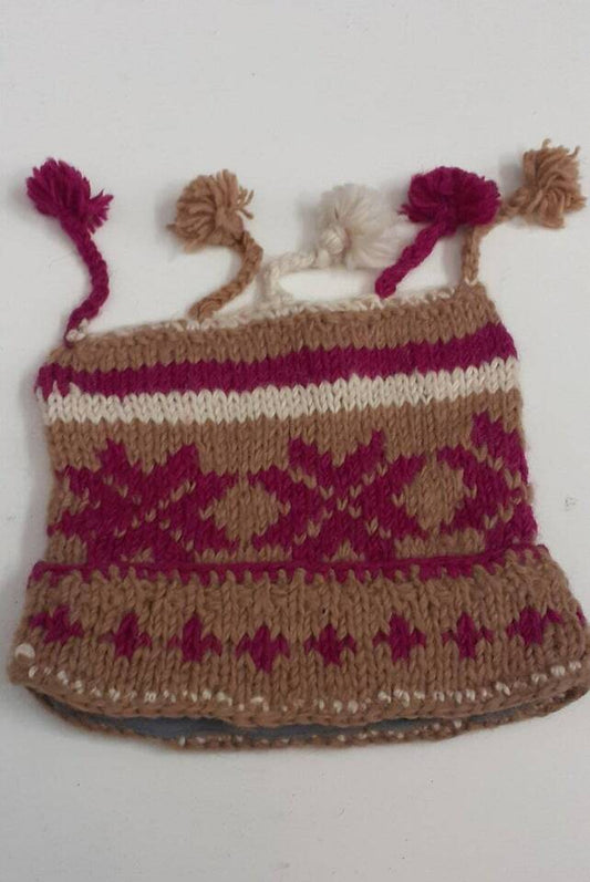 HANDMADE WOOL KNIT WARM WINTER BEANIE MULTI TASSELS BOHO FLEECE LINED HAT P405