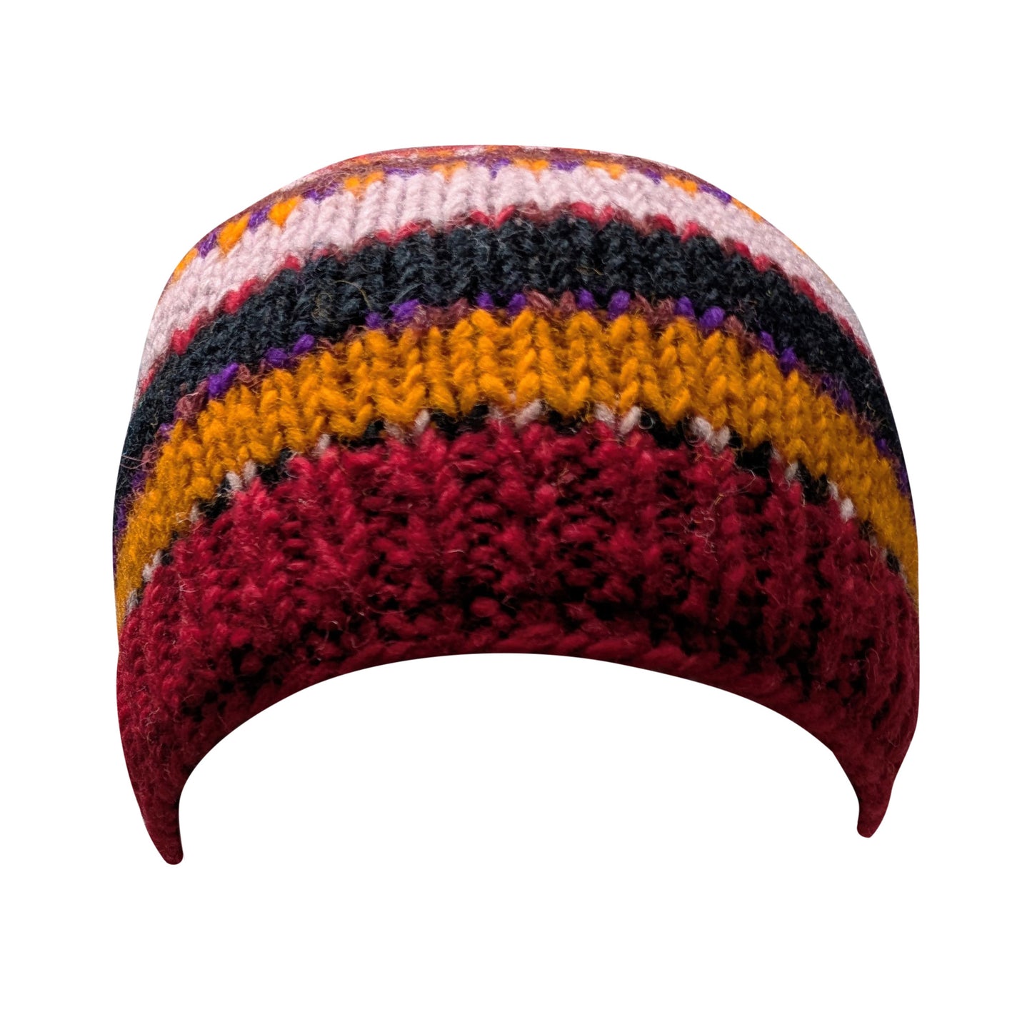 Hand Knit Wool Beanie: Striped Fleece Lined Winter Hat - P103