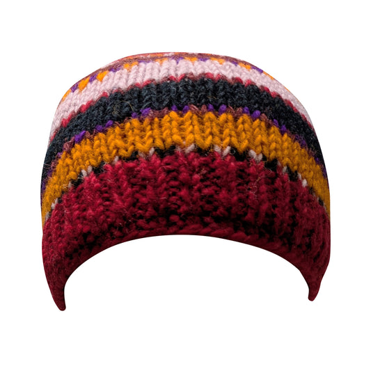 Hand Knit Wool Beanie: Striped Fleece Lined Winter Hat - P103