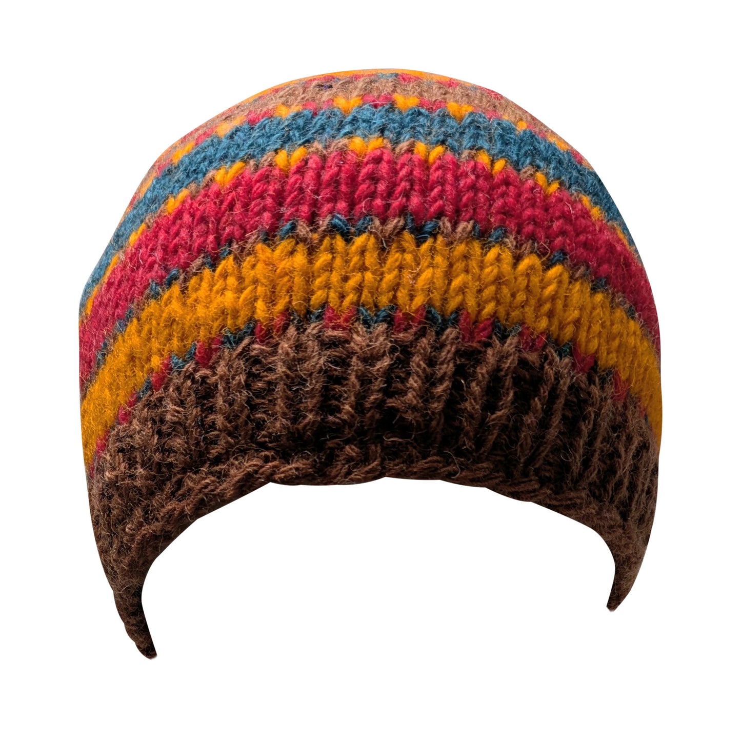 Hand Knit Wool Beanie: Striped Fleece Lined Winter Hat - P105