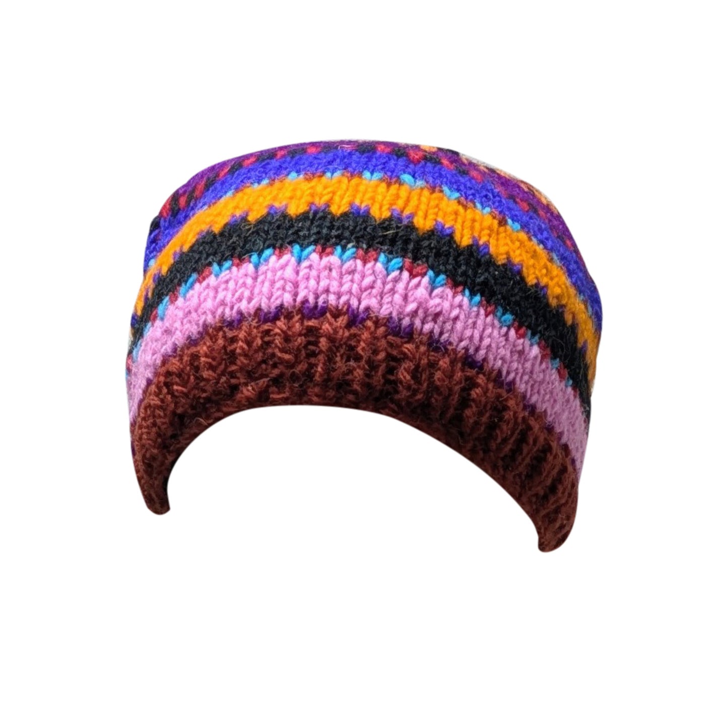 Hand Knit Wool Beanie: Striped Fleece Lined Winter Hat - P113