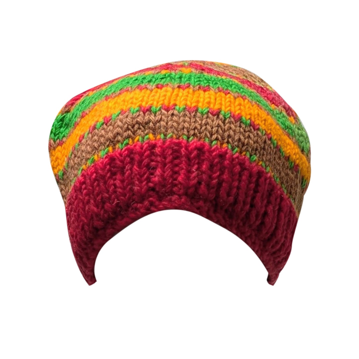 Hand Knit Wool Beanie: Striped Fleece Lined Winter Hat - P117