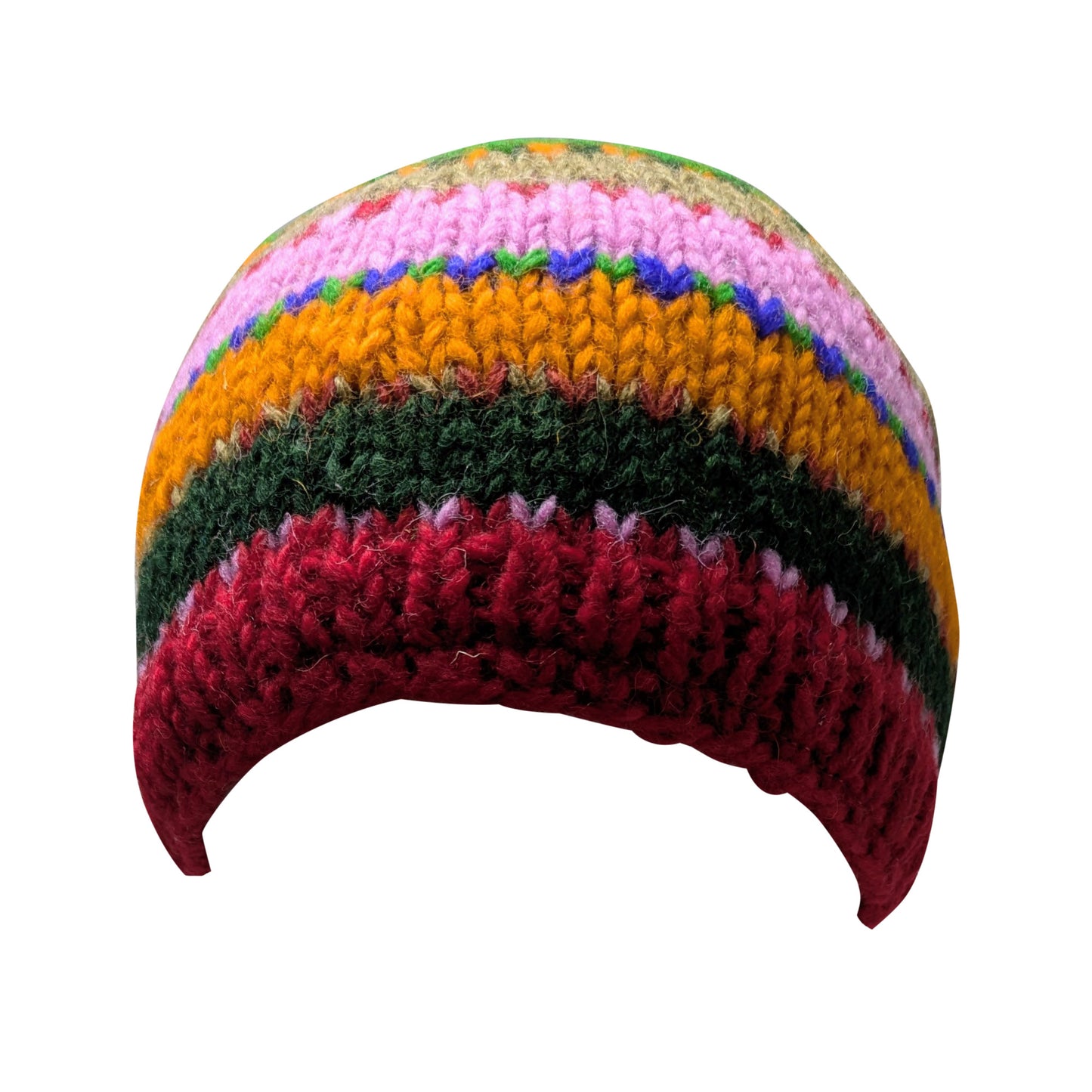 Hand Knit Wool Beanie: Striped Fleece Lined Winter Hat - P122