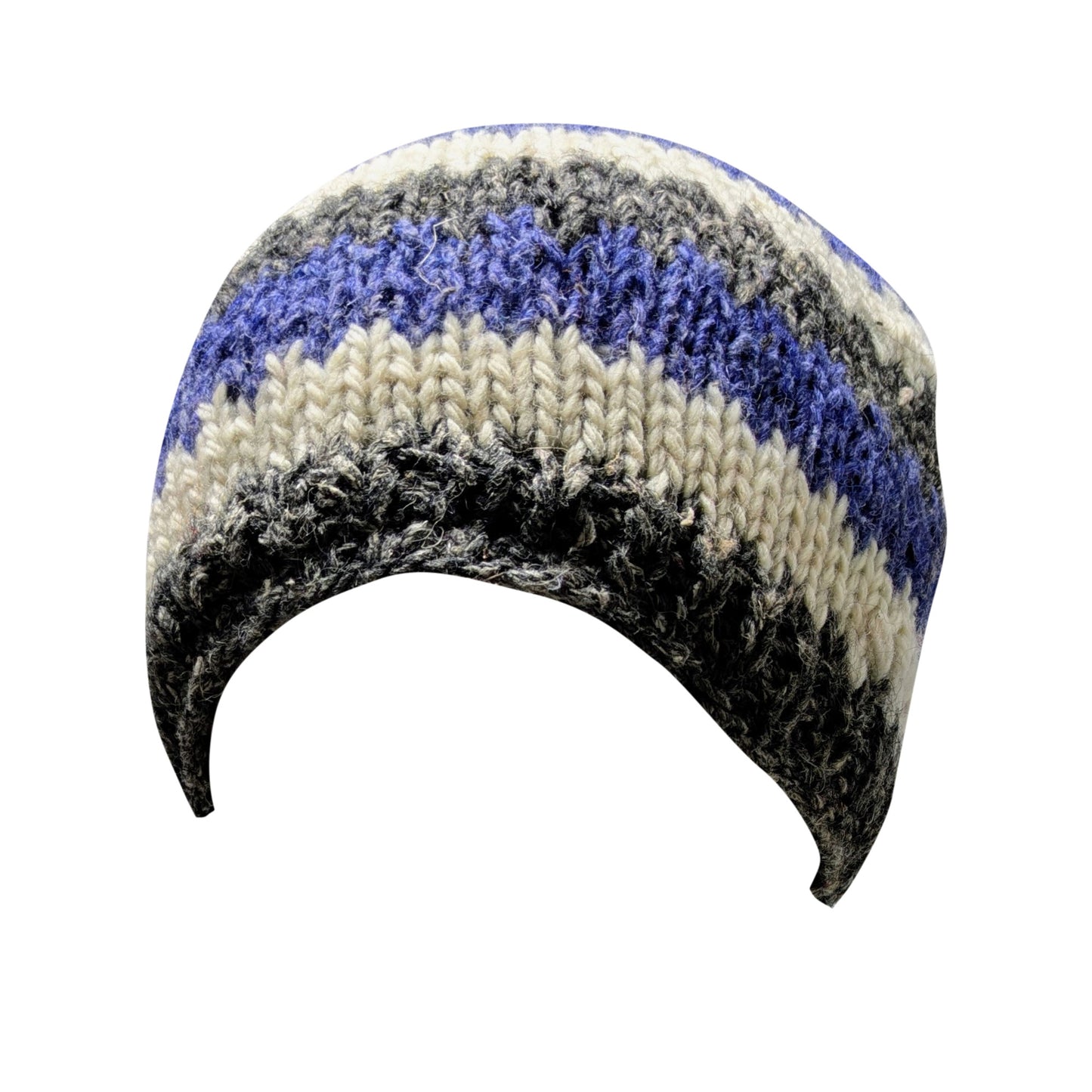 Hand Knit Wool Beanie: Striped Fleece Lined Winter Hat - P127
