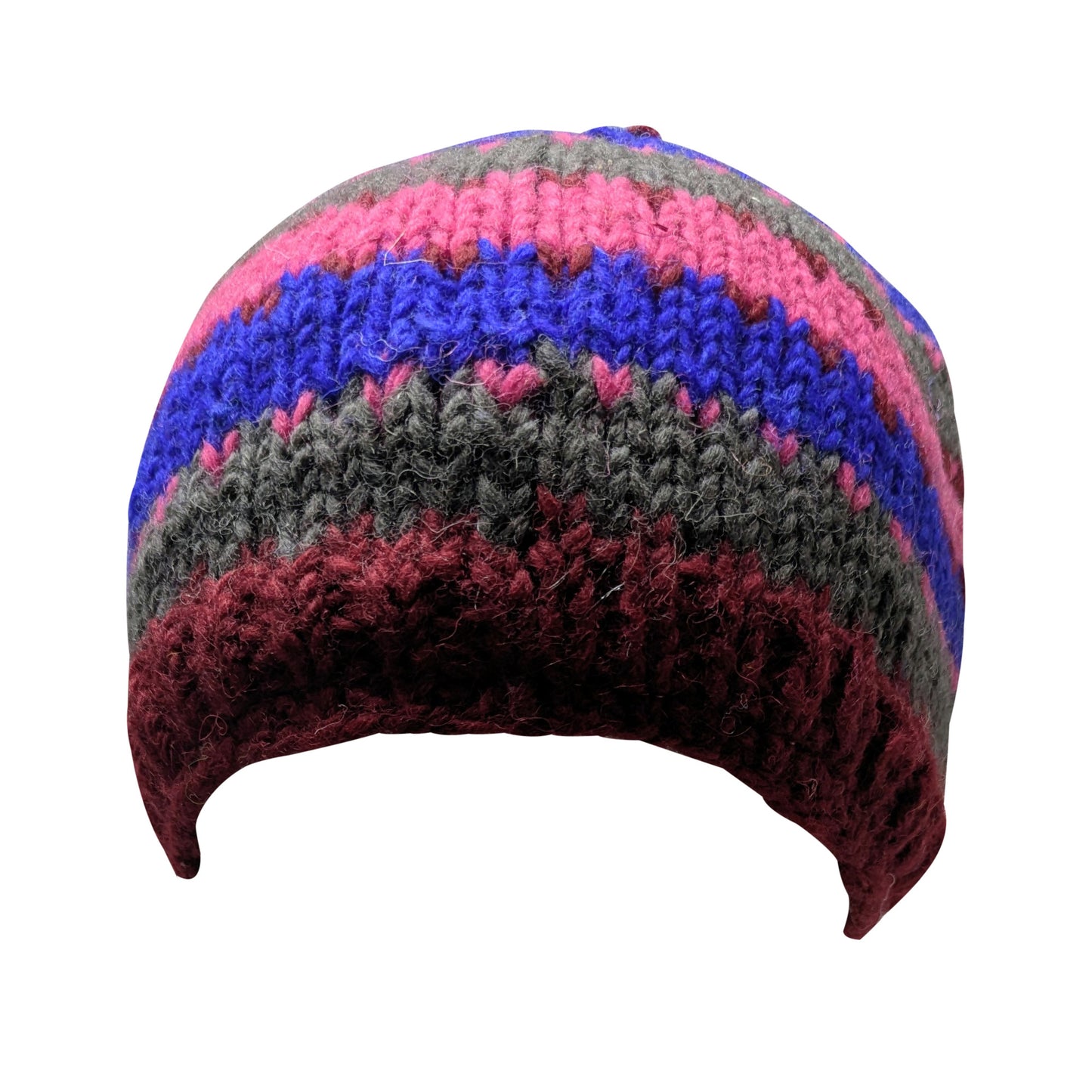 Hand Knit Wool Beanie: Striped Fleece Lined Winter Hat - P13