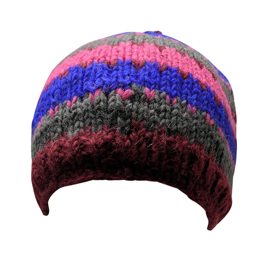 Hand Knit Wool Beanie: Striped Fleece Lined Winter Hat - P13