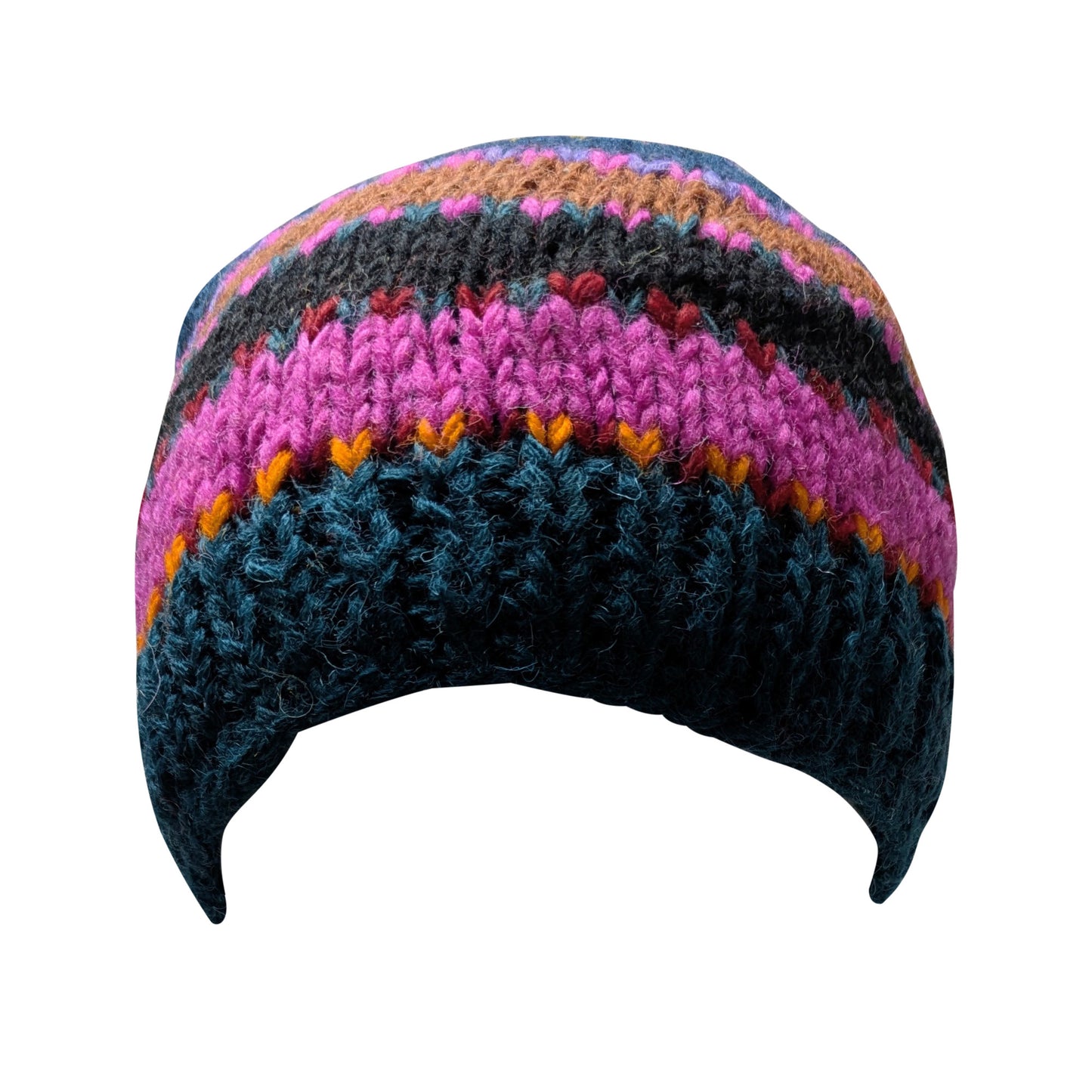 Hand Knit Wool Beanie: Striped Fleece Lined Winter Hat - P16