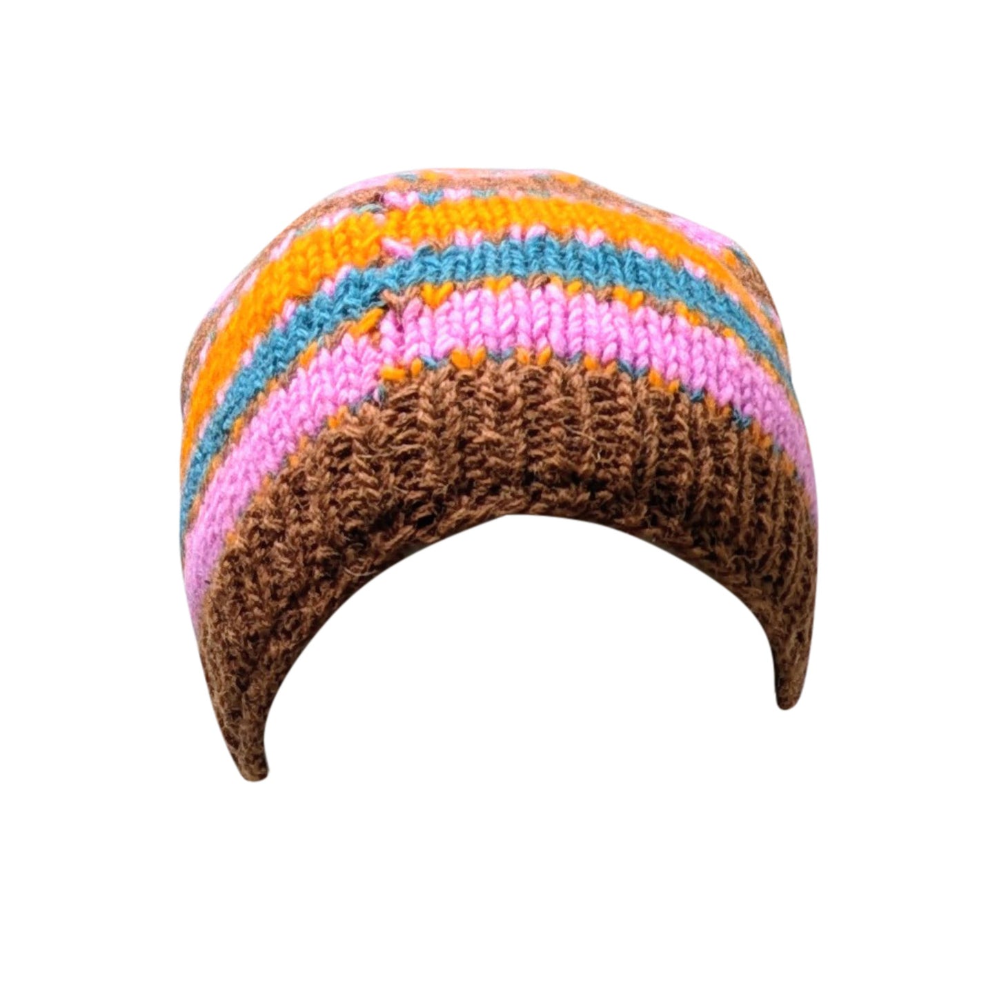 Hand Knit Wool Beanie: Striped Fleece Lined Winter Hat - P2