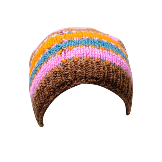 Hand Knit Wool Beanie: Striped Fleece Lined Winter Hat - P2