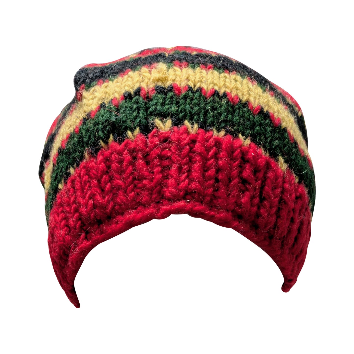 Hand Knit Wool Beanie: Striped Fleece Lined Winter Hat - P23