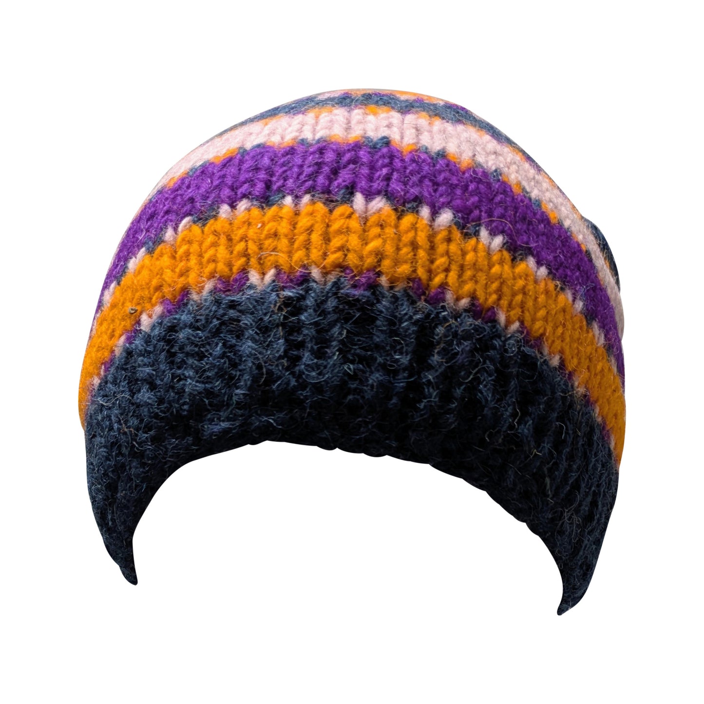 Hand Knit Wool Beanie: Striped Fleece Lined Winter Hat - P26