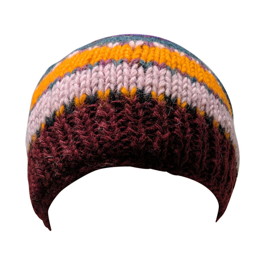 Hand Knit Wool Beanie: Striped Fleece Lined Winter Hat - P30