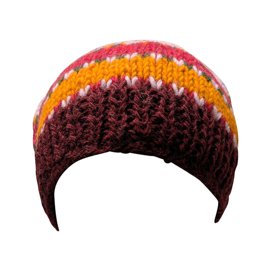 Hand Knit Wool Beanie: Striped Fleece Lined Winter Hat - P32