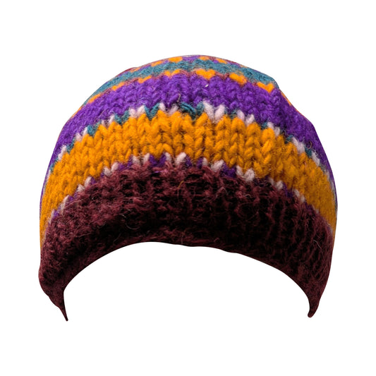 Hand Knit Wool Beanie: Striped Fleece Lined Winter Hat - P40